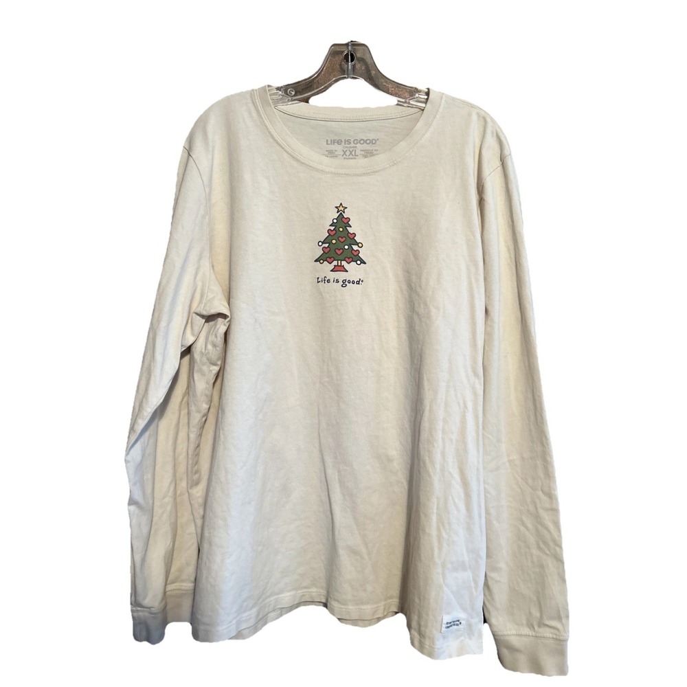 Life Is Good Crusher Tee Womens Sz XXL Long Sleeves Christmas Tree W/Hearts